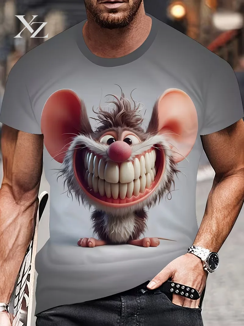 High Quality 3D Animal Mouse Print Men's T-Shirt Funny Novelty Tee Fashion Short Sleeve Casual Crew Neck Y2k Top Summer