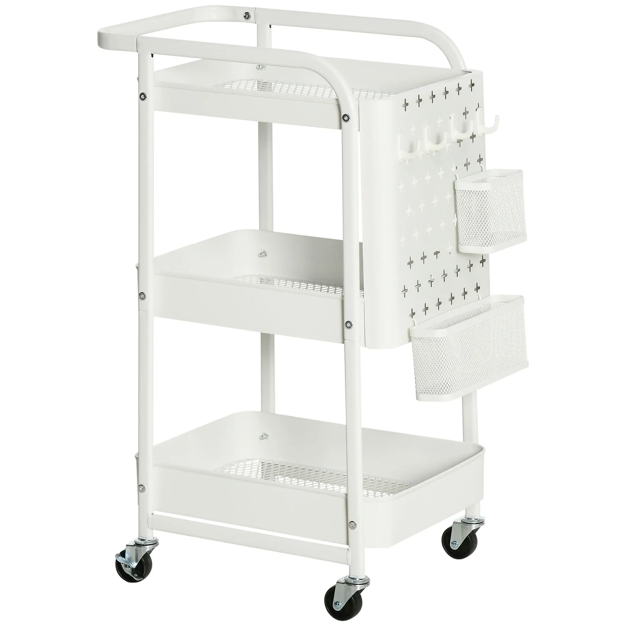 HOMCOM Carrito de Cocina con Ruedas de 3 Niveles 4 Ganchos 51,5x32x75,6cm