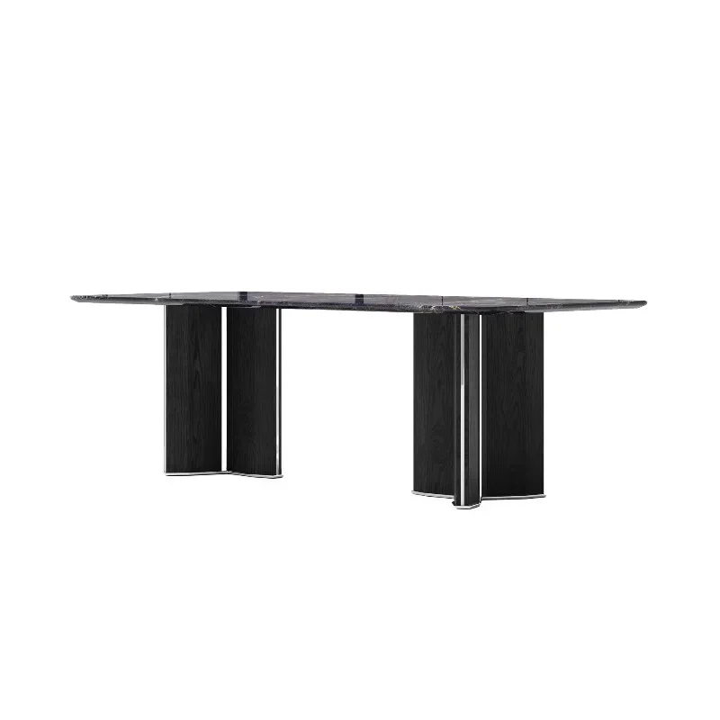 

Italian minimalist, natural marble dining table, light luxury rectangle, household rock slab square table