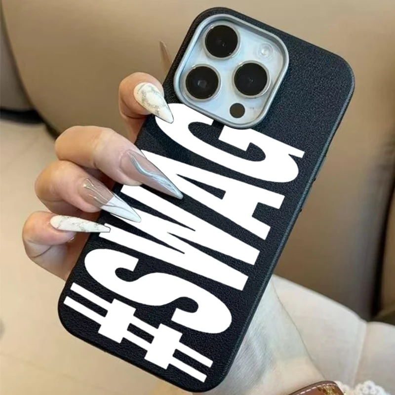

SWAG Letter Lichee Pattern Phone Case for iPhone 17 16 15 Pro Max 14 Plus 13 12 11 7 8 XS X XR 16E 17 Air Shockproof Soft Cover