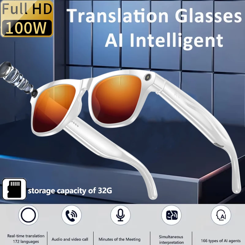 

Новые умные очки для камеры, фотозапись, видео, Bluetooth, вызов, AI, умные солнцезащитные очки, 260 мАч, очки для перевода батареи, женские и мужские