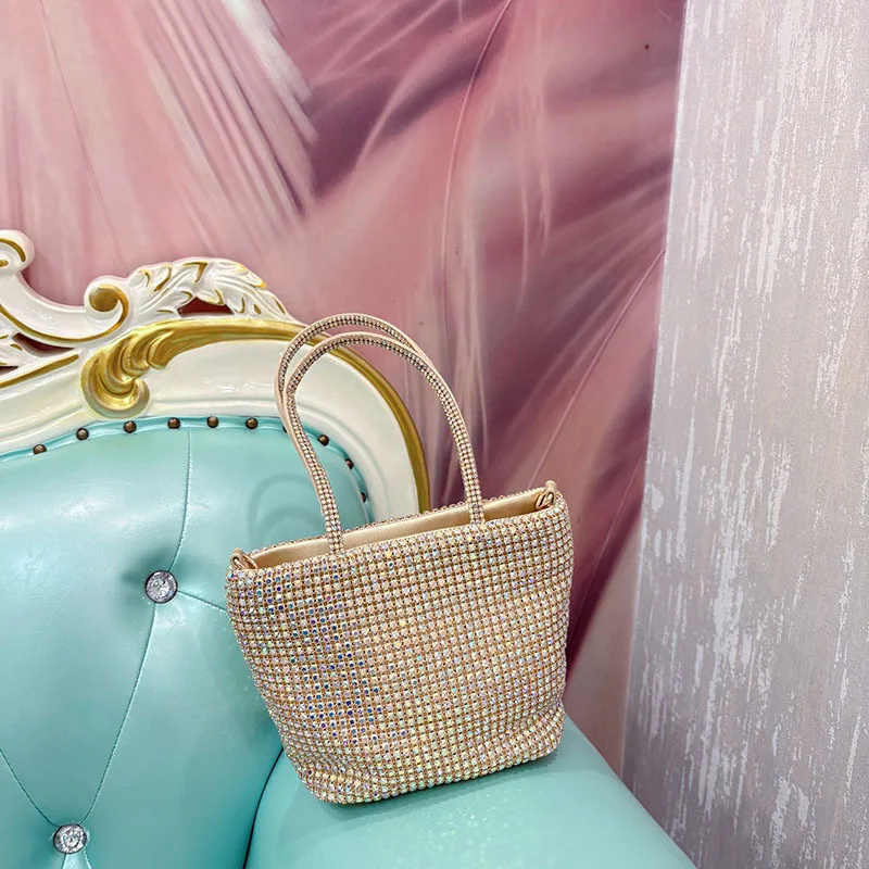 لامعة، مرصعة بالماس، حقيبة سلة خضروات، تصميم متخصص، حقيبة يد بسيطة، حقيبة ساعي ذات سعة كبيرة #6