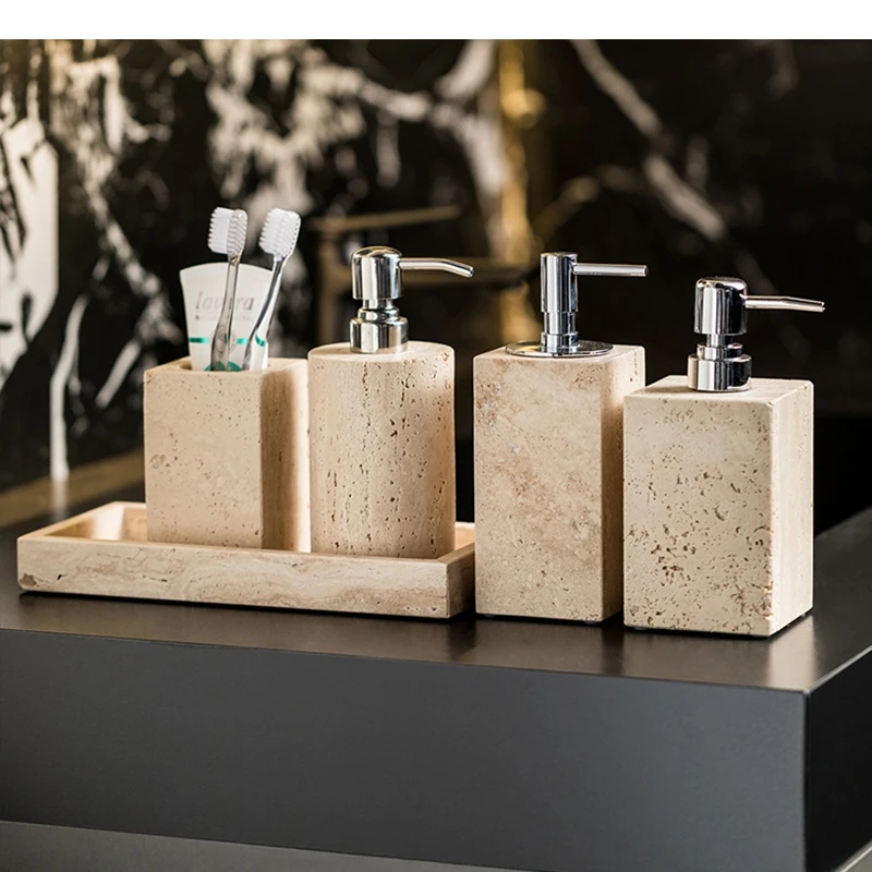 Natural Marble Lotion Bottle Soap Dispenser Hand Bathroom Storage Cylinder Tray Household Supplies