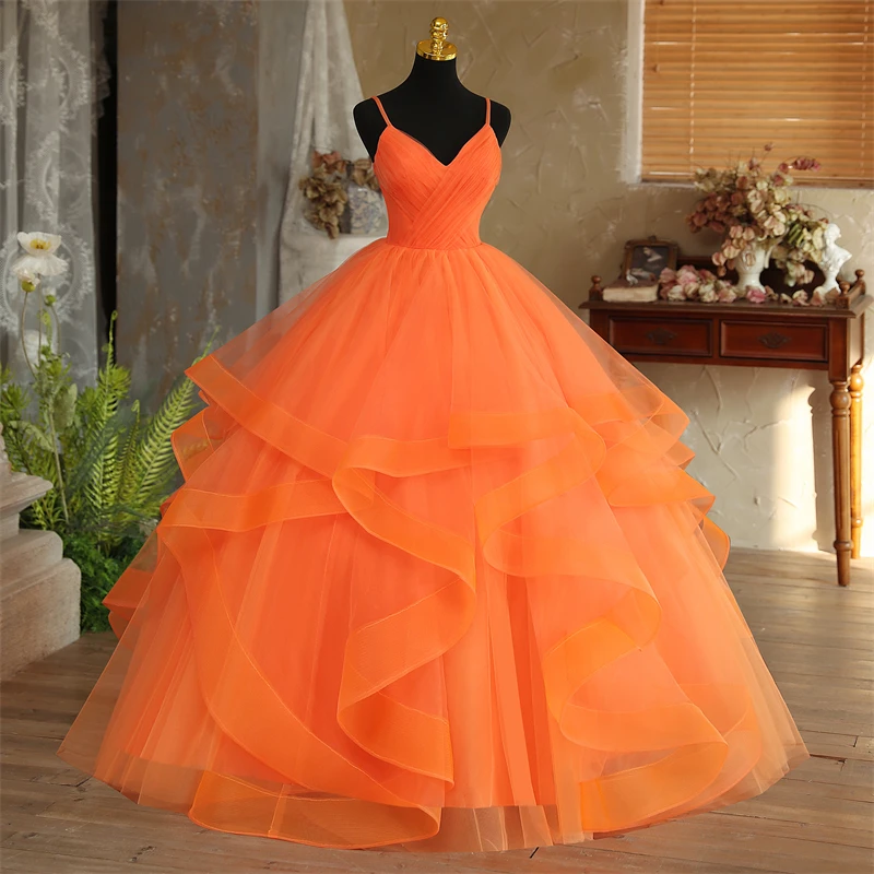 Customized New Boho Orange Quinceanera Dresses for Party Luxury V-neck Ball Gown Fashion Classic Spaghetti Strap Prom Dress