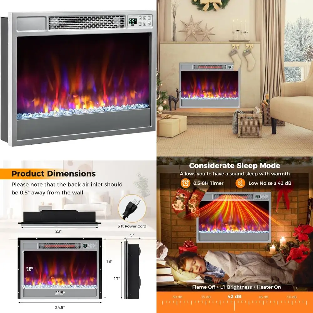 

Electric Fireplace Insert 23-inch Wide, 1500W Recessed with Remote, 6 Flame Colors, 5 Brightness Levels, Long-lasting Heat Sourc