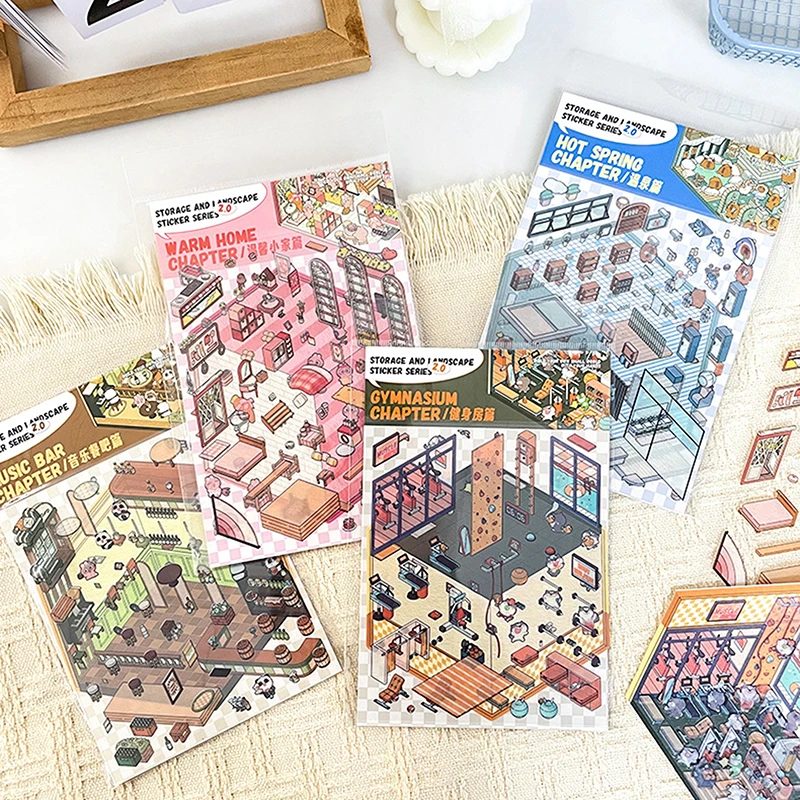 1 Set National Style Storage And Landscaping 3D Sticker DIY Cabin Scene Stacking Cartoon Children Stickers Gift For Kid Child