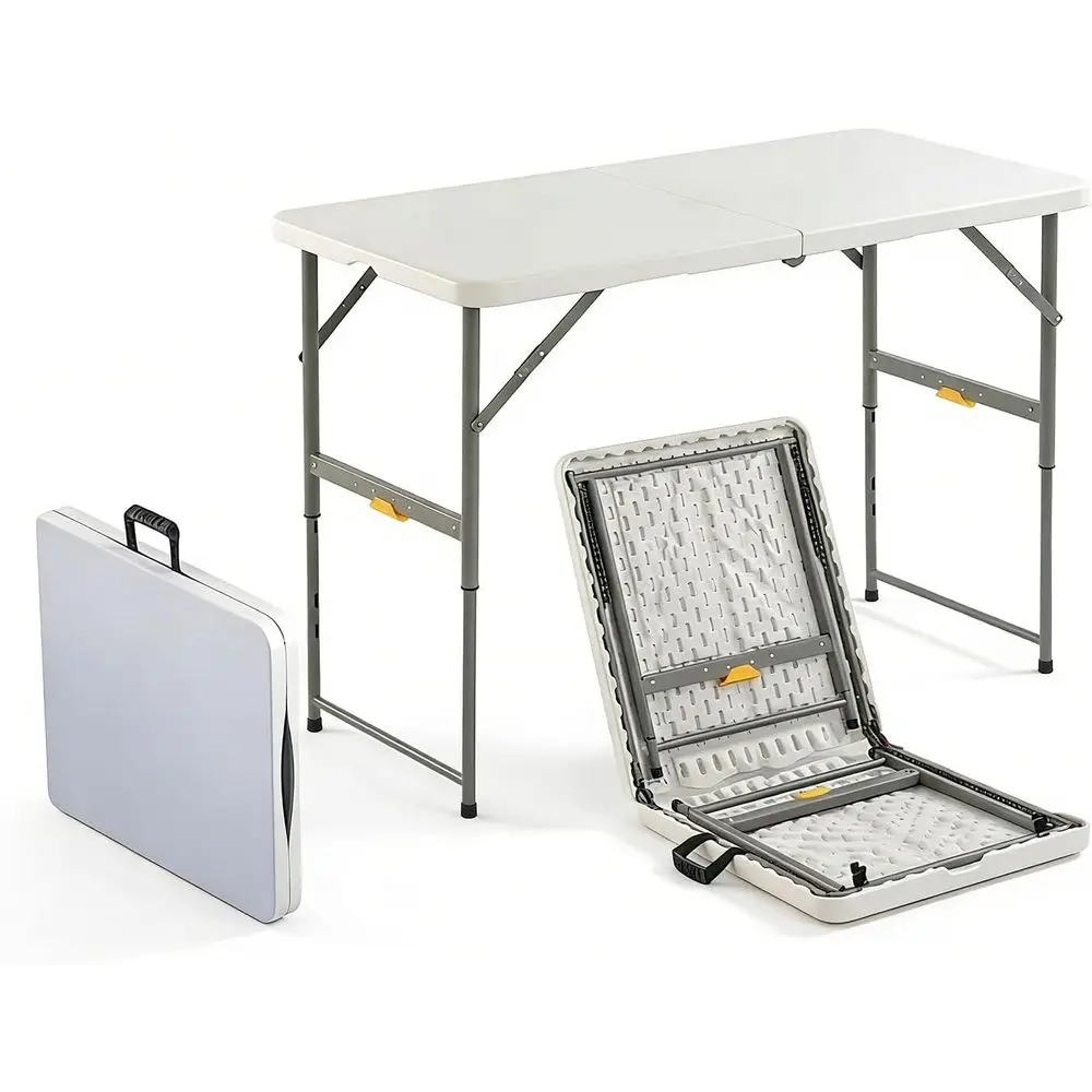 

4T olding Table with One PrAdjustable Height,old in Hal Portable Card Table with Carry Handle&Locking Steel Legs,Heavy Duty Plas