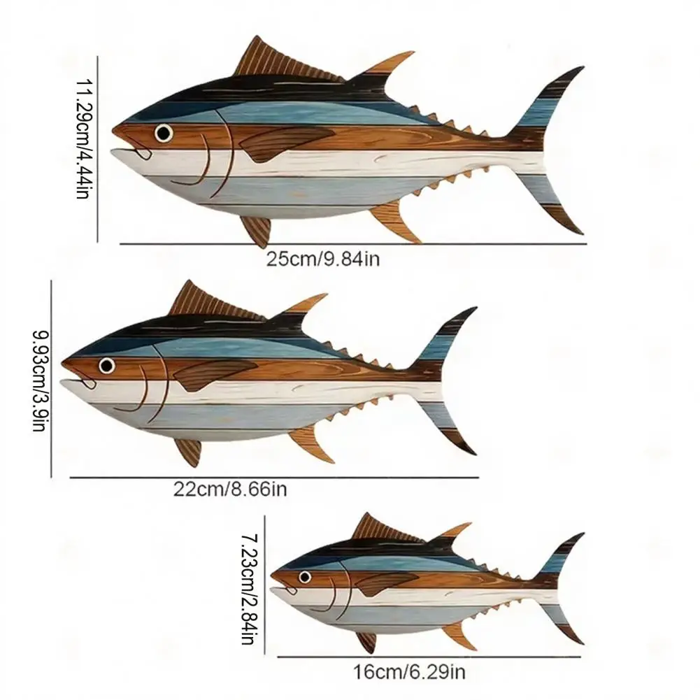 3 Pcs Wooden Fish Wall Art Nautical Coastal Theme Wall Decor Vintage Beach Wall Sculpture Lake House Hanging Ocean Ornament for