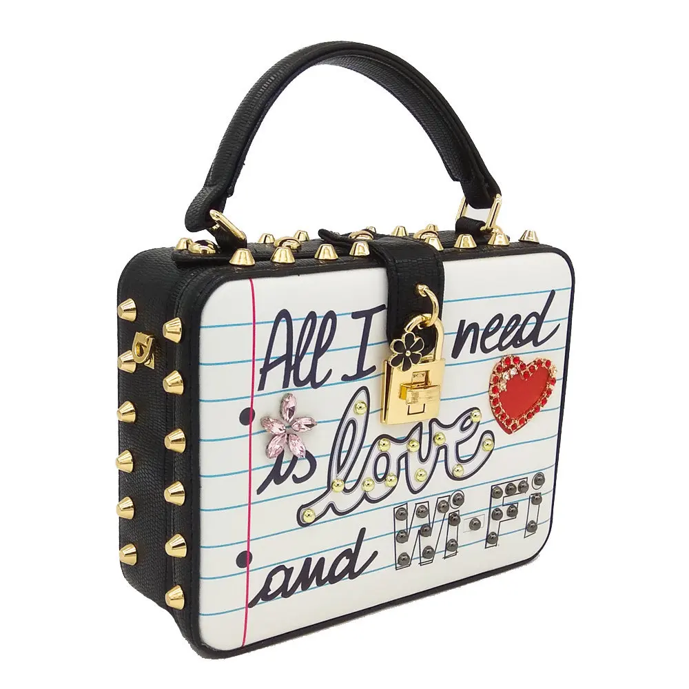 Rivet Queen Love Letter Handbag and Purse for Women Fashion Shoulder Bag Designer Lady Crossbody Flaps Top-Handle Box Clutch Bag