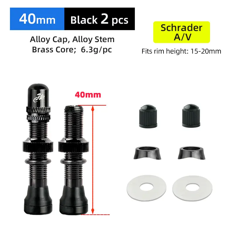 I72 Tubeless Ventilstangen Schrader 40mm – Paar Aus Alulegierung, Schwarz, Für MTB & Rennrad I72 Tubeless Ventilstangen Schrader 40mm – Paar Aus Alulegierung, Schwarz, Für MTB & Rennrad