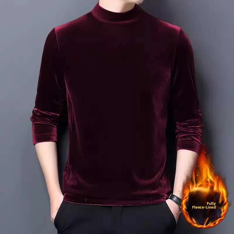 

Новинка 2025, мужская толстовка Fce Lined Thiened Long Sve с высоким воротником, золотой бархат, теплая повседневная молодежная одежда, осень...