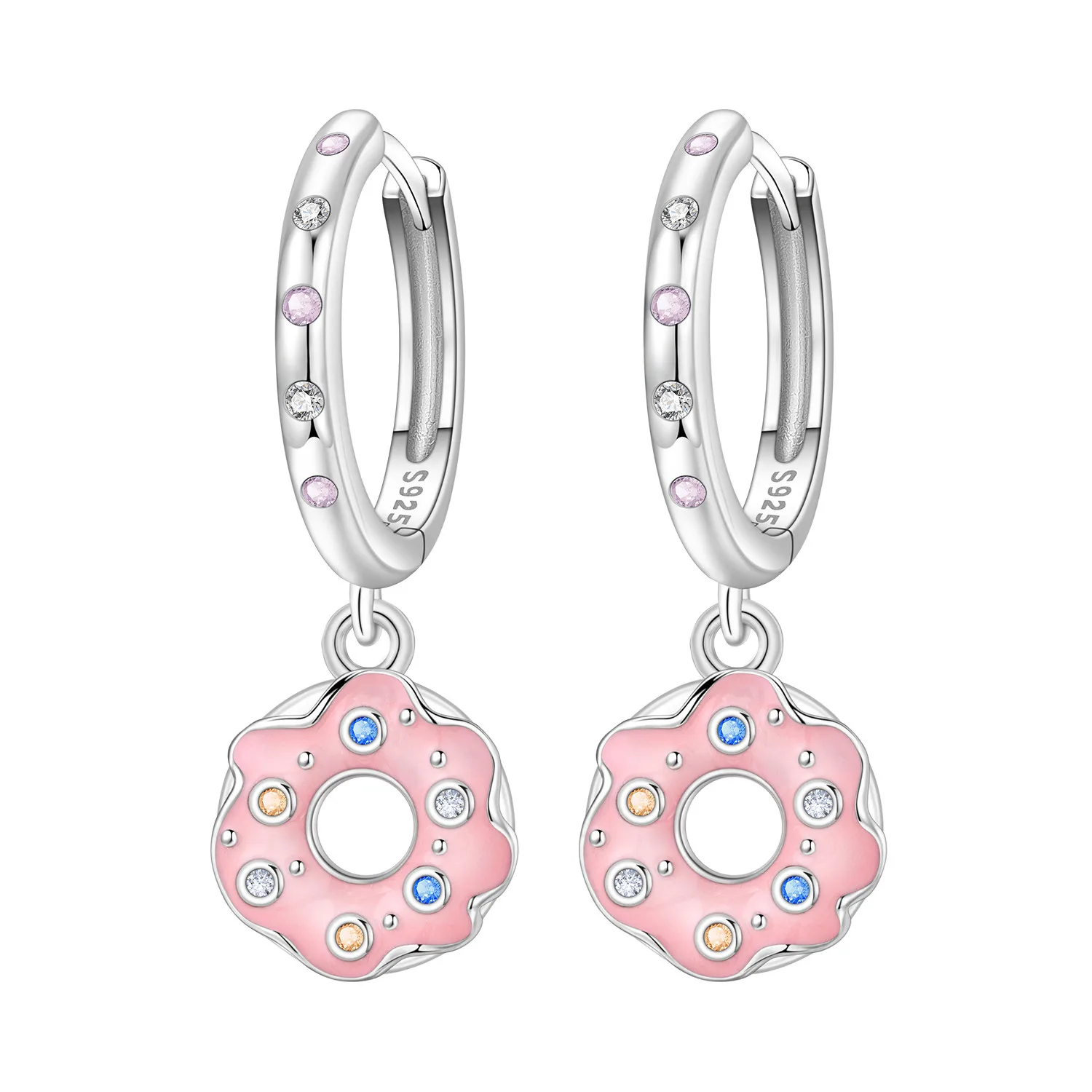 PANPOKI 925 Sterling Silber Rosa Donut Food Tropfenohrringe Damen Ohrringe Party Original Schmuck Geburtstag Hochzeitsgeschenke