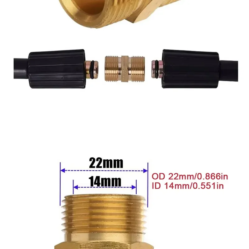 Messing-Hochdruckreiniger-Schlauchadapter: M22-15mm Außengewinde auf M22-14mm Außengewinde für Hochdrucksysteme – Detail 7
