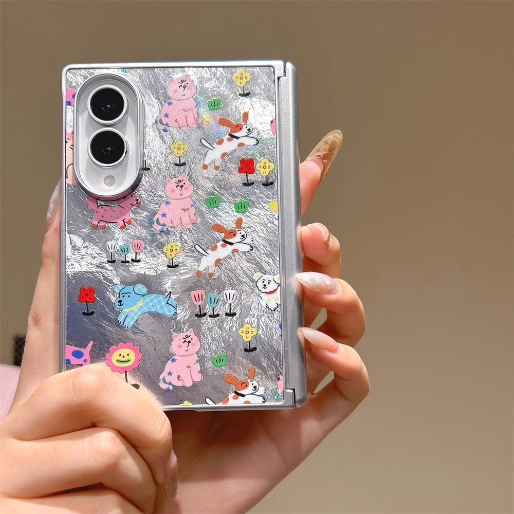Silver Foil Texture Cartoon Star Phone Case For Samsung Galaxy Z Fold 8 Ultra Fold 7 6 Cute Shockproof Foldable Protective Cover