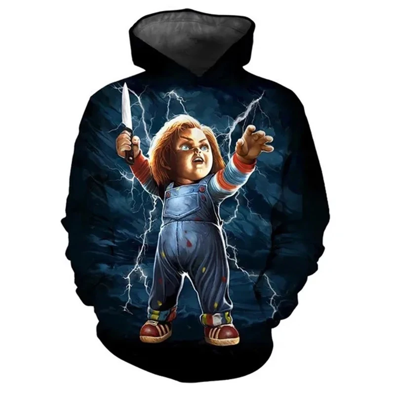 Chucky Doll Hoodie Horror Child\'s Play 3D Print Mężczyźni Kobiety Oversized Pullovers Y2k Harajuku Bluzy z kapturem Tops Odzież dziecięca