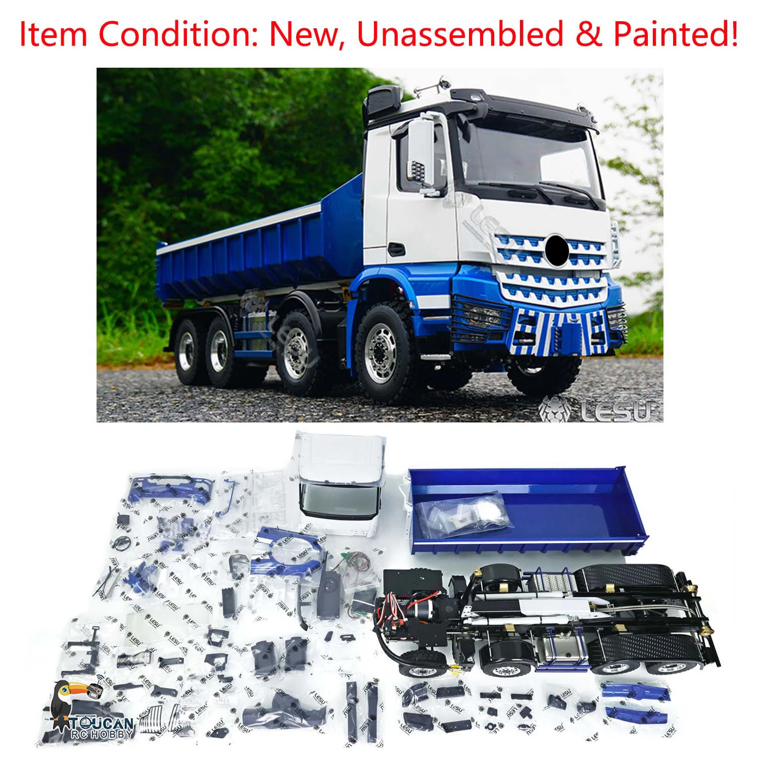 8x8 LESU 1/14 RC Hydraulic Dump Truck Painted KIT Roll On/Off Tipper Dumper Tamiyaya Car Model Light Sound Unassembled RC Toys