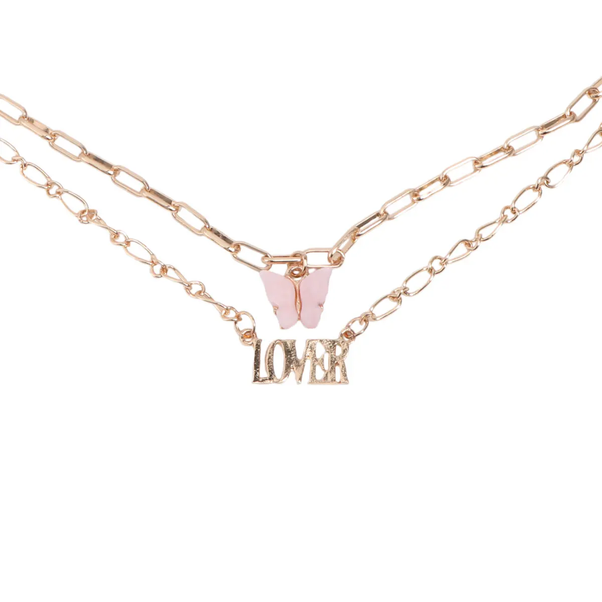 

Layered Necklace for Women Acrylic Butterfly Double-Layers Chain Metal Jewelry Miss