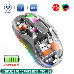 New HXSJ M333 Transparent Mouse Wireless Three-mode Magnetic Suction Mute Rechargeable Mouse For Tablet PC Notebook