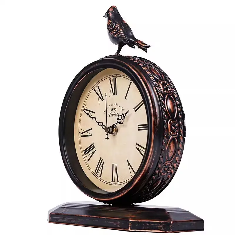 European Style Retro Iron Art Desk Clock, Living Room Creative Desk Clock, Pendulum Clock