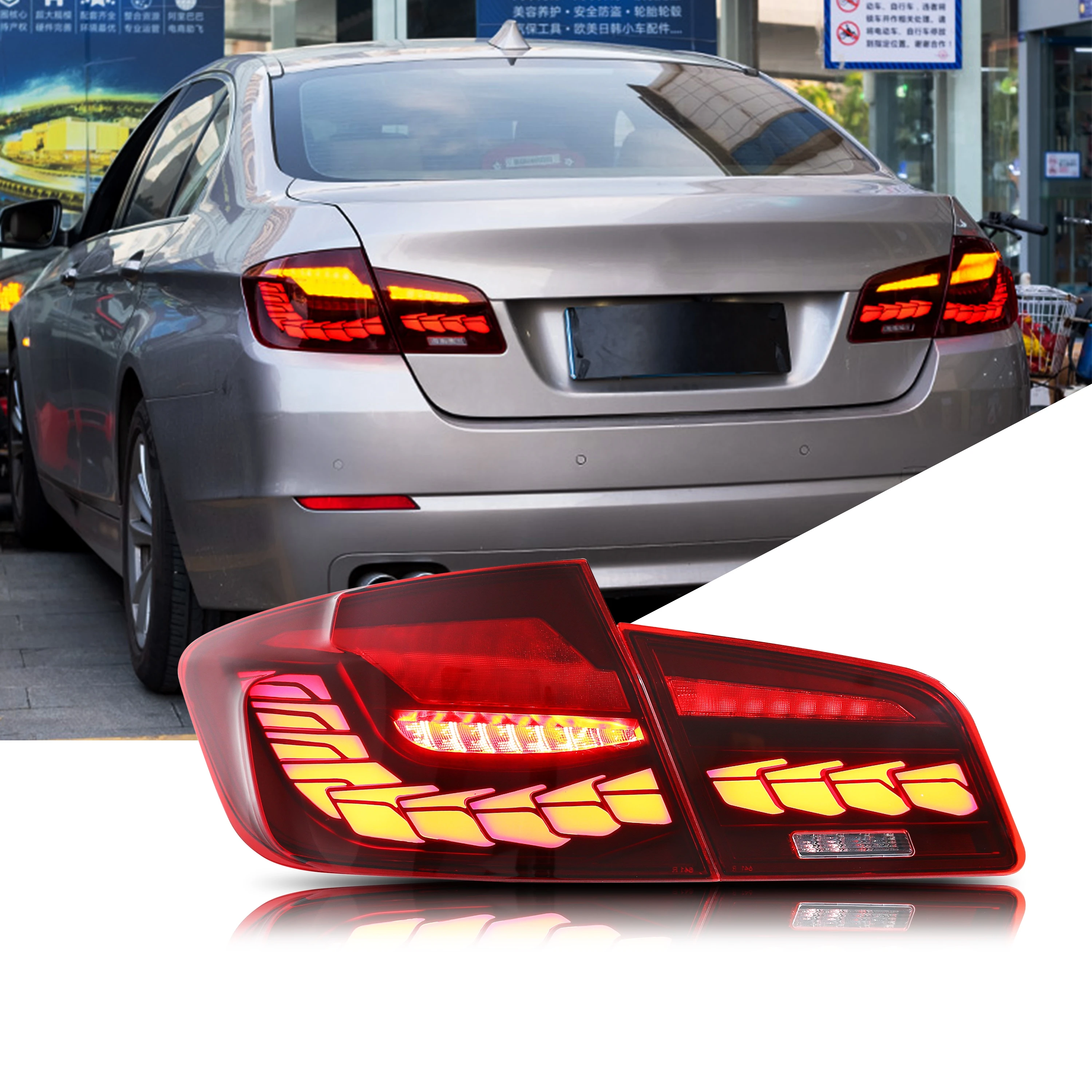 LED Tail Lights for BMW 5-Series F10 M5 2011-2016 520i 528i 535i Sequential Turn Signal Red Rear Lamps Assembly [Not Fit G30]