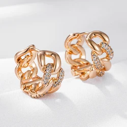 Wbmqda Classic Chain Design 585 Rose Gold Color Natural Zircon Hoop Earrings For Women Luxury Trendy Daily Matching Fine Jewelry