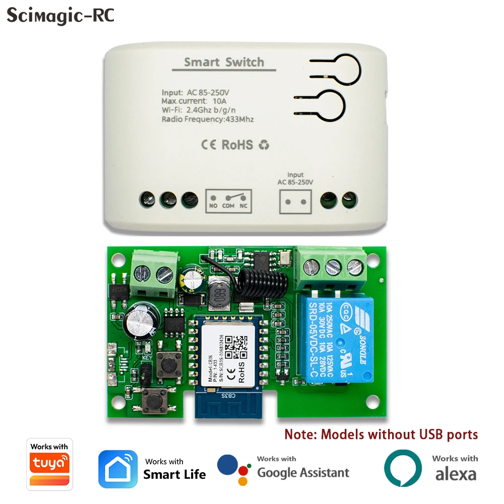 Módulo de Interruptor Inteligente para el Hogar, 1 Canal, DC5V 7-32V AC220V RF 433Mhz, Relé Wifi, Controlador Inteligente Compatible con Tuya y Alexa
