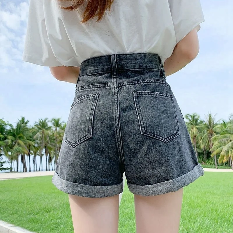 

High Waist Loose Fit Women's Summer Denim orts Cleanfit Sle PU Material Jeans Pants for Middle-aged Women