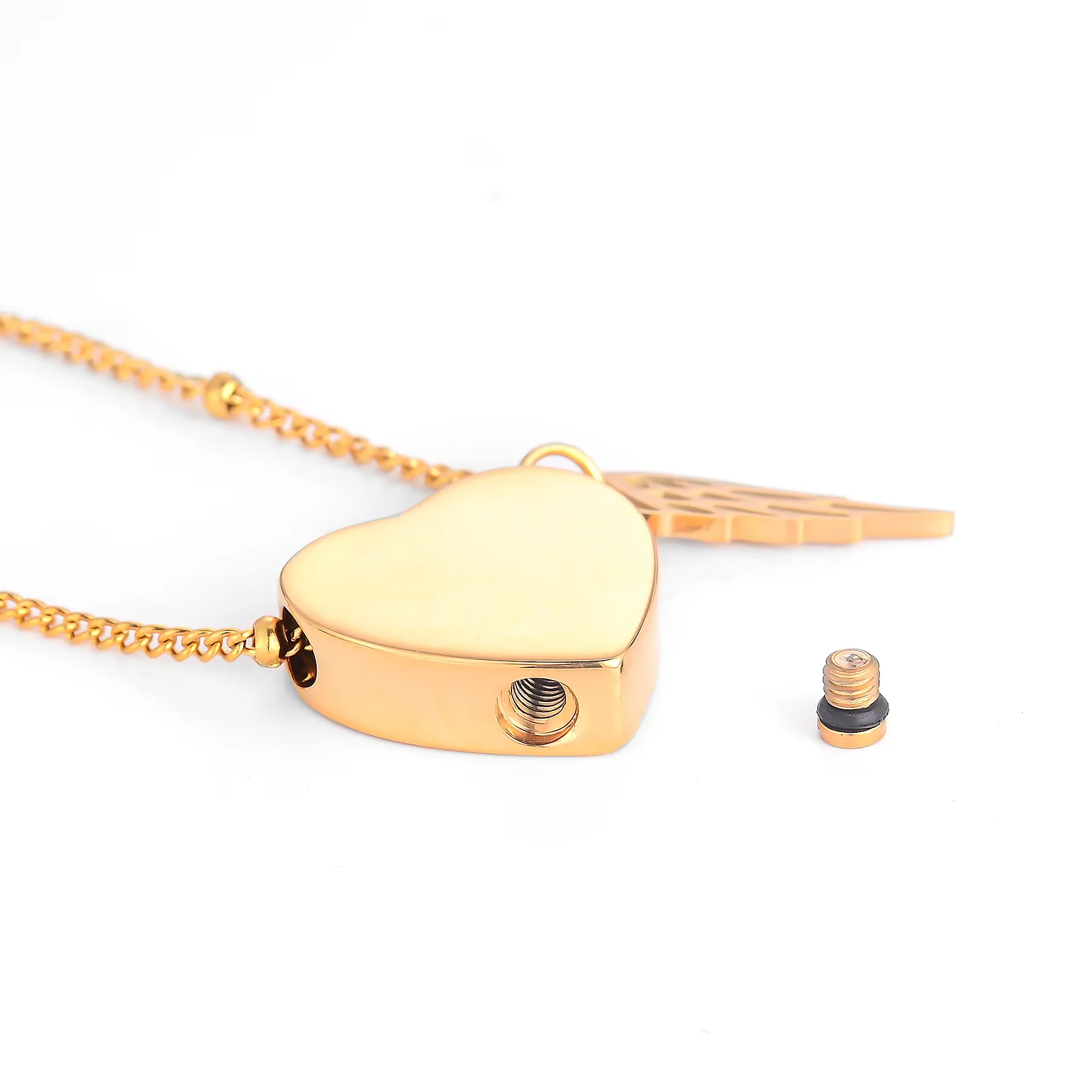 قلادة جرة القلب مع الجناح قلادة من الفولاذ المقاوم للصدأ صورة مخصصة/نص تذكارية لعائلة الحيوانات الأليفة رماد مجوهرات جنائزية ﻿