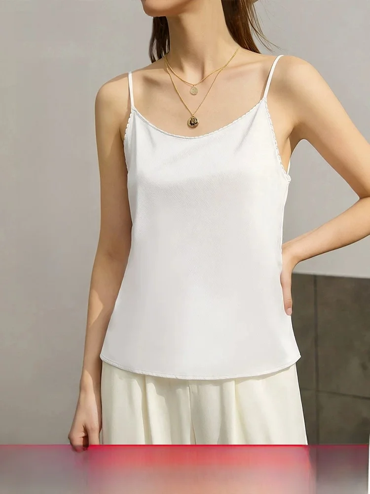 

Summer New Style Women's Silk Luster Flower Yao Satin Strap Vest Versatile Inner Wear Top Thin Strap U-Neck Commute Style