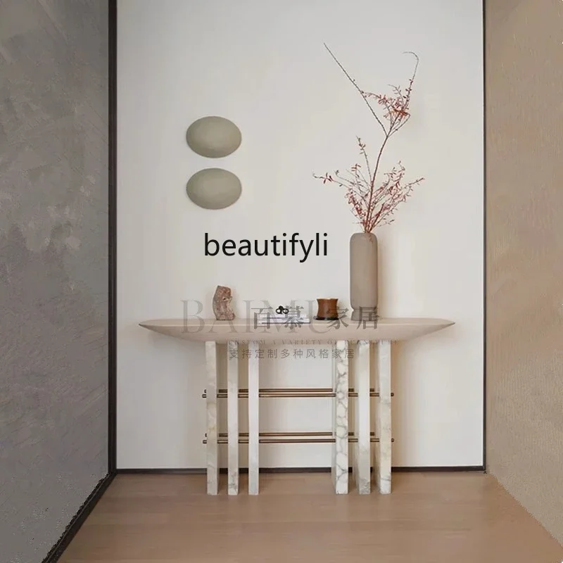 

Asmt56 Italian light luxury marble entrance table designer high-end villa living room home foyer entrance long table