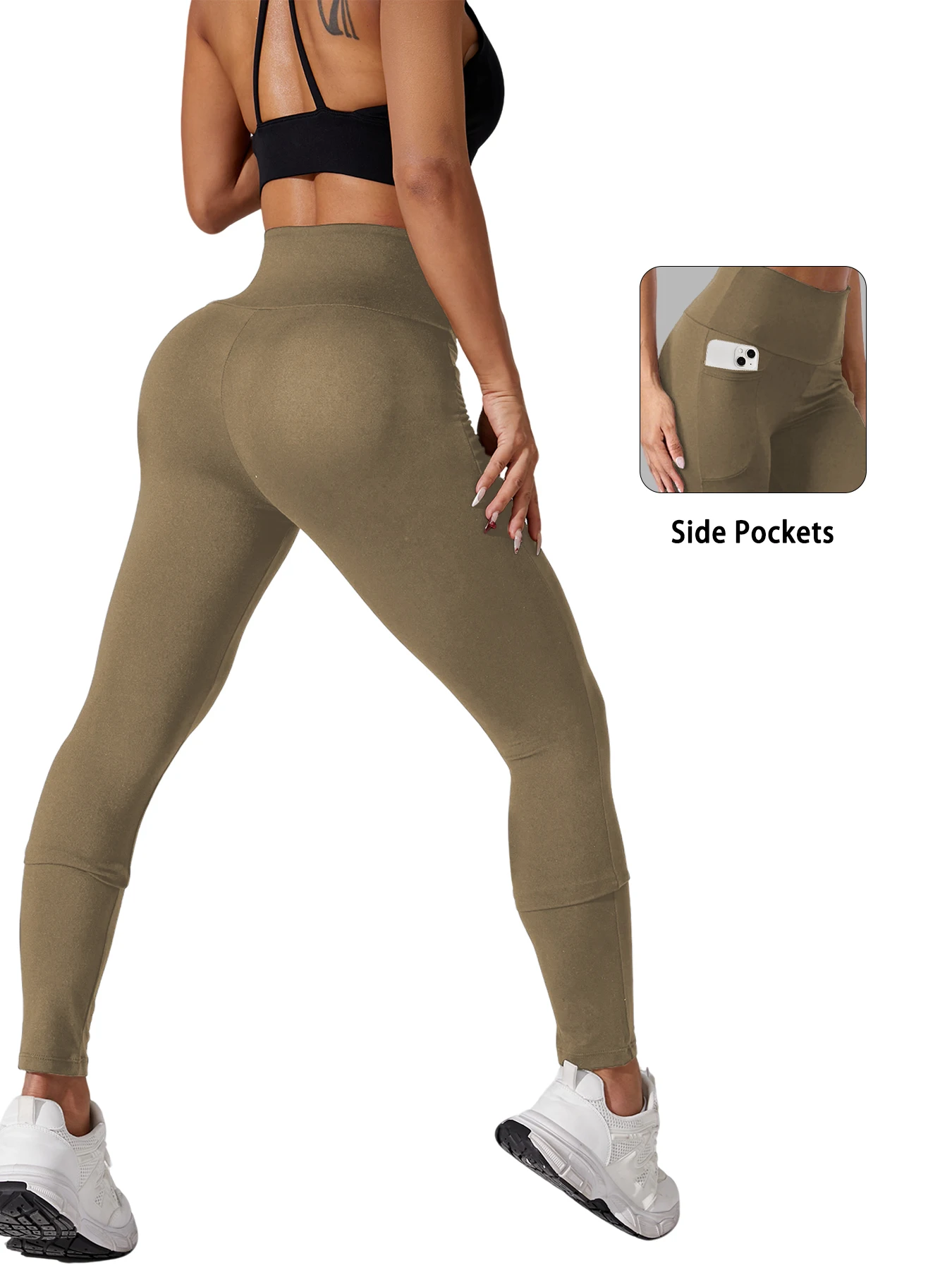 여성용 포켓이 있는 매우 부드러운 스포츠 레깅스, 하이 웨이스트 배 조절 운동 요가 러닝 타이트 팬츠.