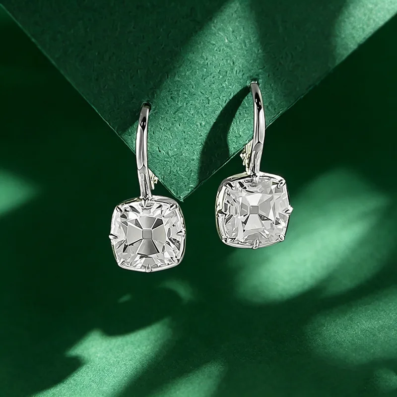 

Роскошные сверкающие женские серьги-подвески с высокоуглеродистыми бриллиантами 8x8 мм для свадьбы - подарок на помолвку, годовщину, ювелирное изделие из стерлингового серебра 925 пробы