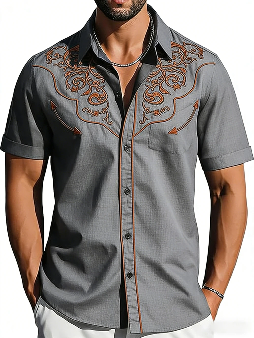 Men's Country Style Short Sleeve White Shirt Western Denim HD 3D Printed Black Shirt Hawaiian Vacation Performance Top for Men
