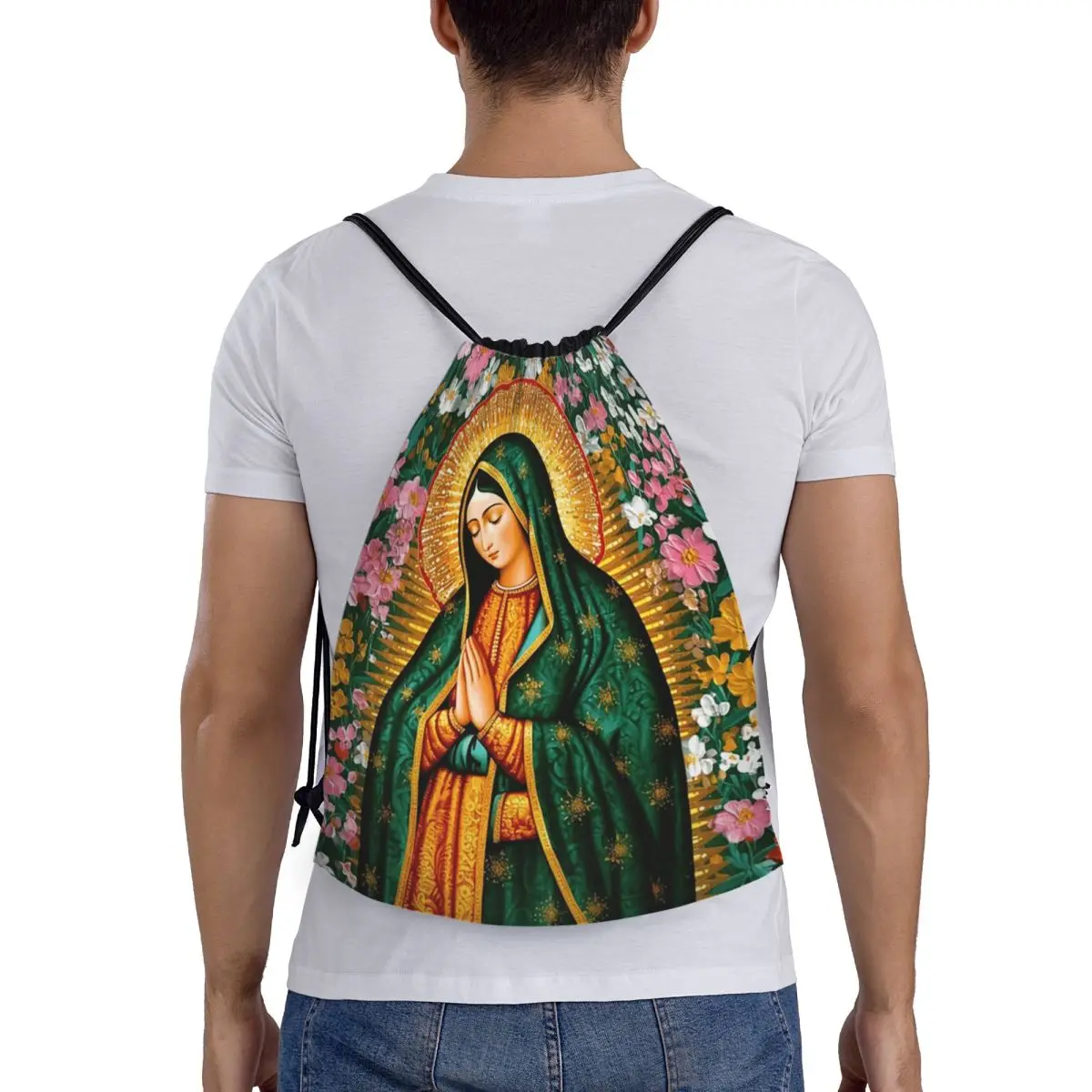 

Our Lady Of Guadalupe Virgin Mary Mexican Backpacks Multi-function Drawstring Bundle Pocket Sports Bag Book Bags for Students