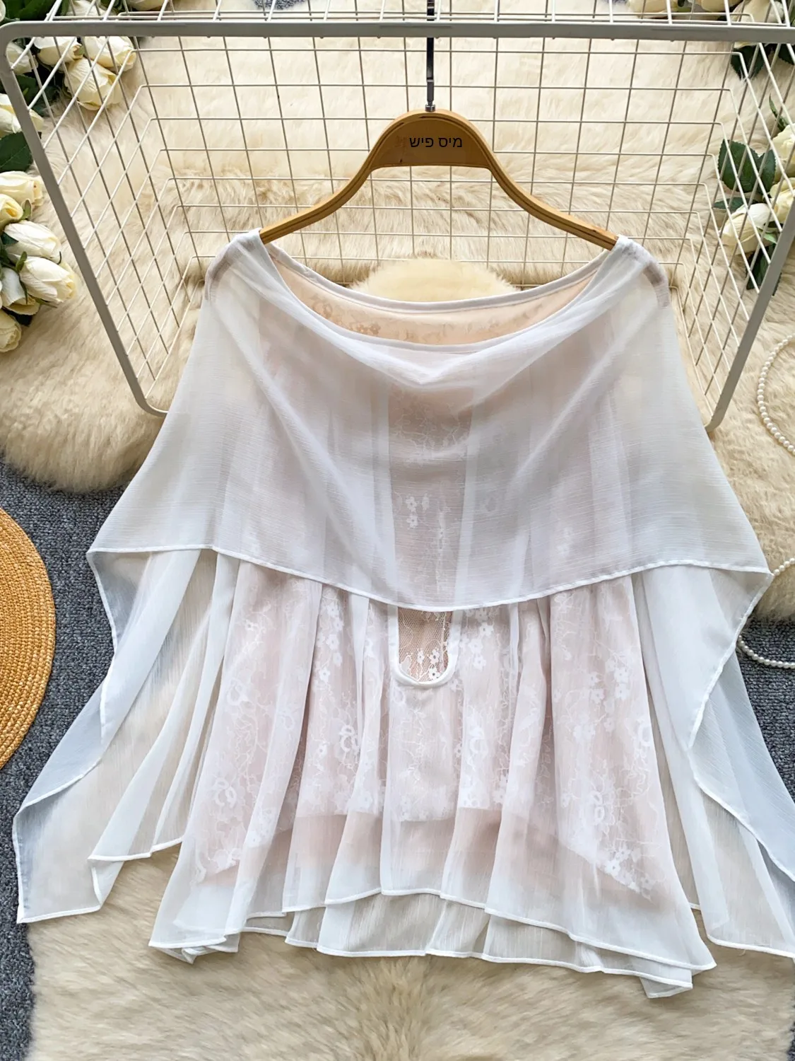 

Korean Style Commuter Long Sleeve Mesh Splice Loose Women's Shirt Summer Lazy Feeling Slimming Versatile Age-Defying Top