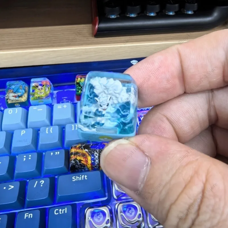 Pokemon Custom Handwork Keycaps Resin Translucent Keys Anime Figure Lapras Exquisite 3D Keycap for Cross Axis Keyboard Gifts