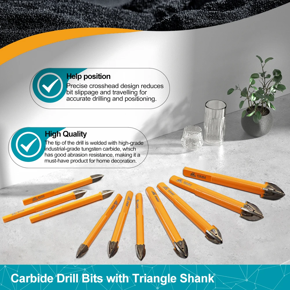 

Твердосплавное сверло диаметром 6/8/10/12 мм с треугольным хвостовиком для дерева, пластика, кирпичной плитки, корончатое сверло, кольцевая пила, сверло