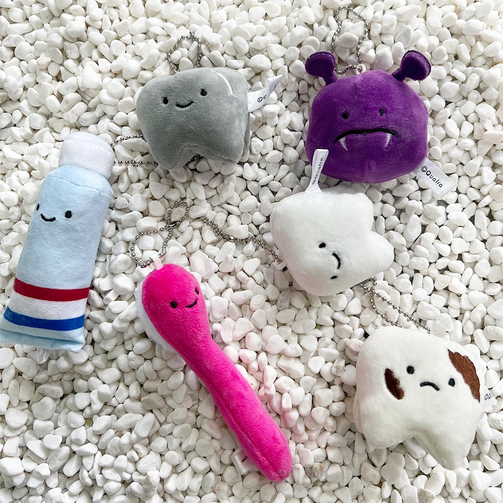 1Pcs Creative Fun Keychain Cartoon Mini Tooth Toothpaste Toothbrush Keyring Bag Pendant Gift For Kids Dental Clinic Decoration