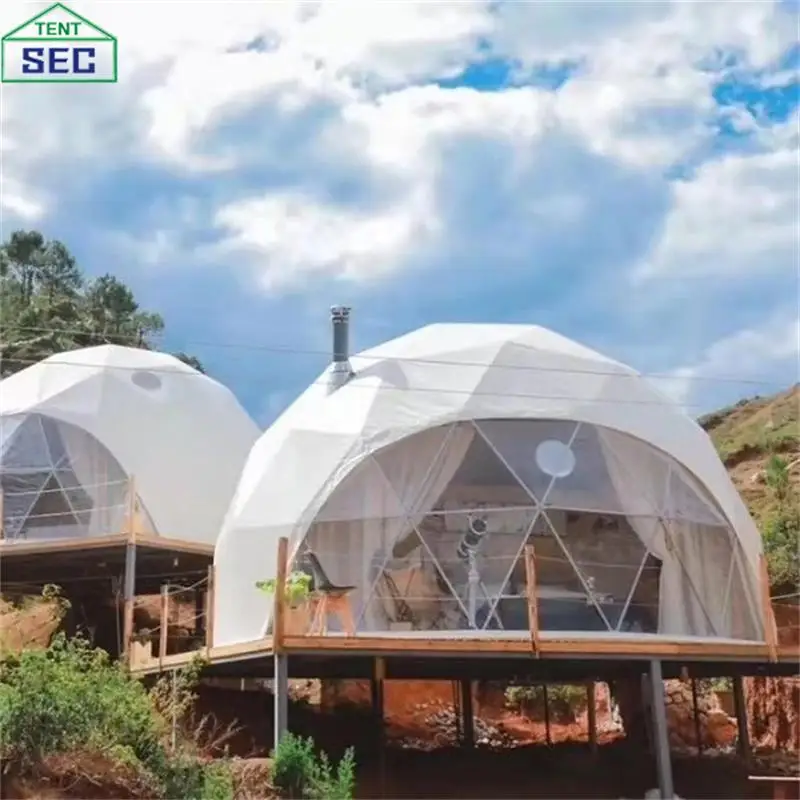 Good Quality Outdoor Hotel Resort Pvc Leisure round canvas Glamping Dome Tent goods made to order