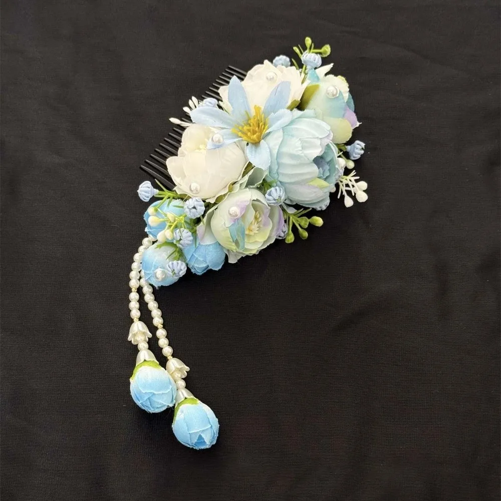 

Sweet Flowers Hairpin with Tassels Thai Style Plastic Tulip Hair Comb Cloth Floral Headwear Chignon Hair Clips Bride