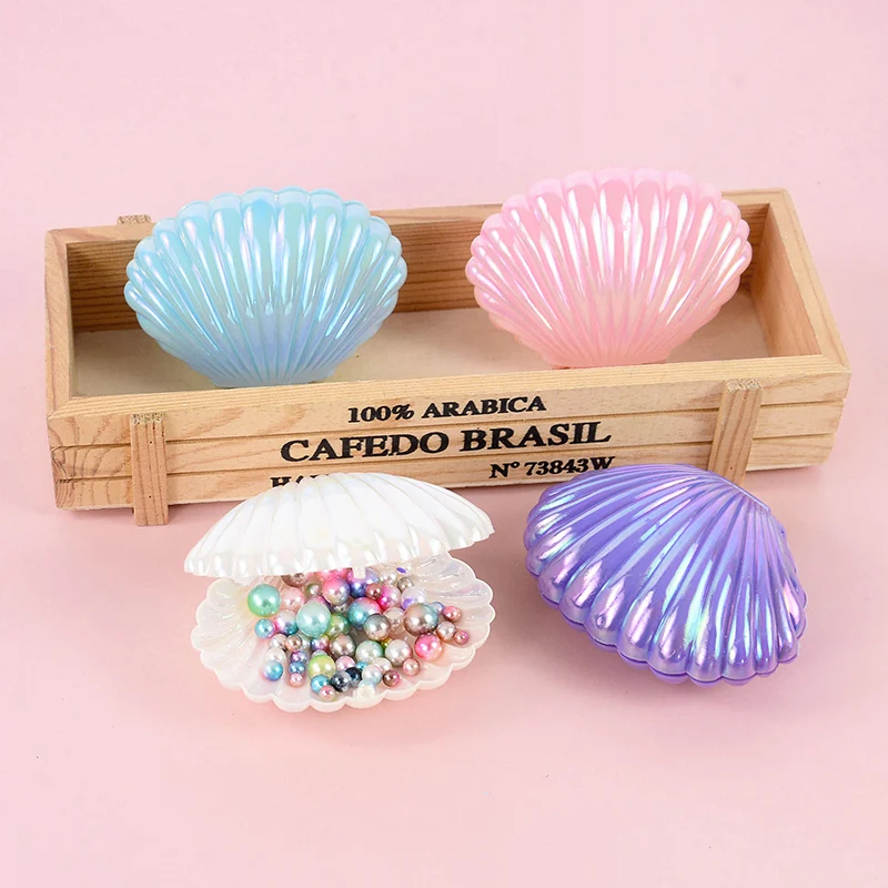 5pcs Cute Color Plated Pearl Shells Mermaid Shells Plastic Candy Box MakeUp Jewelry Storage Boxes Wedding Party Favor Decoration