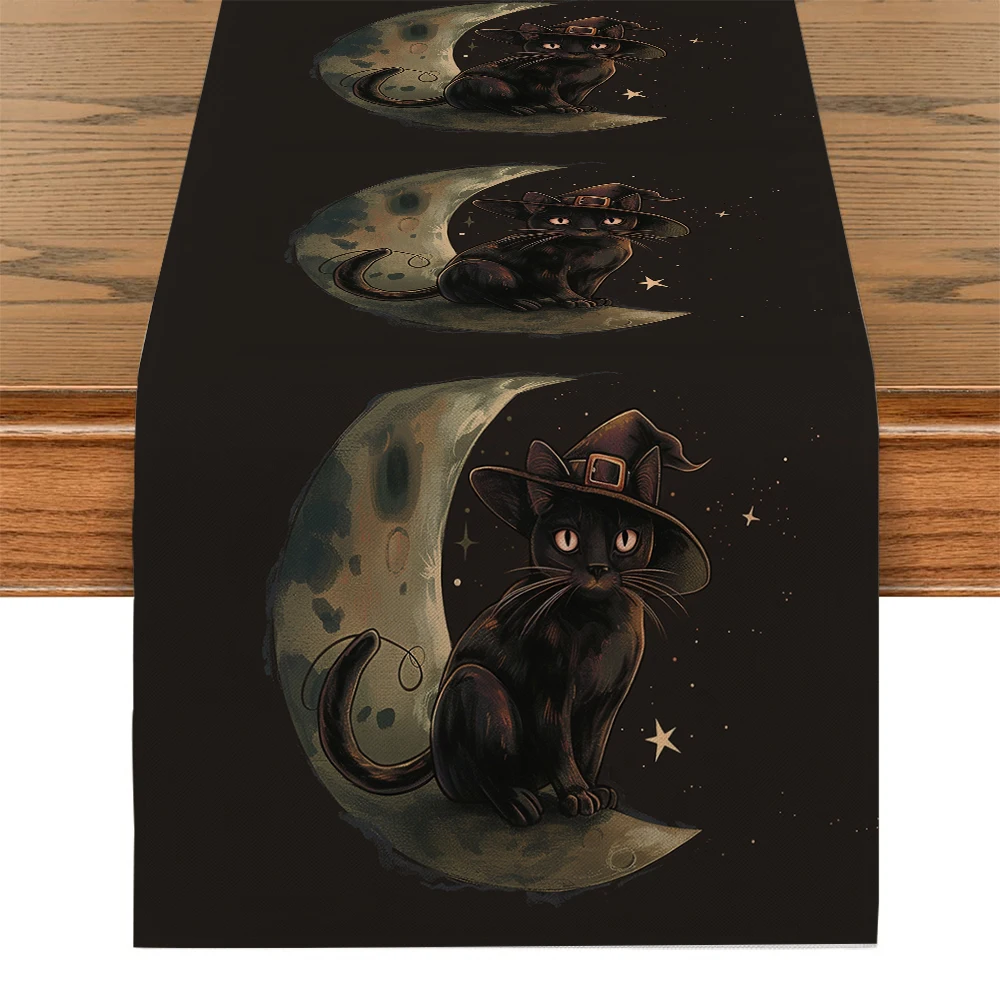 Halloween Moon Black Cat Table Runners Tablecloth Home Decoration Dining Tables Table Runner Wedding Party Tablecover