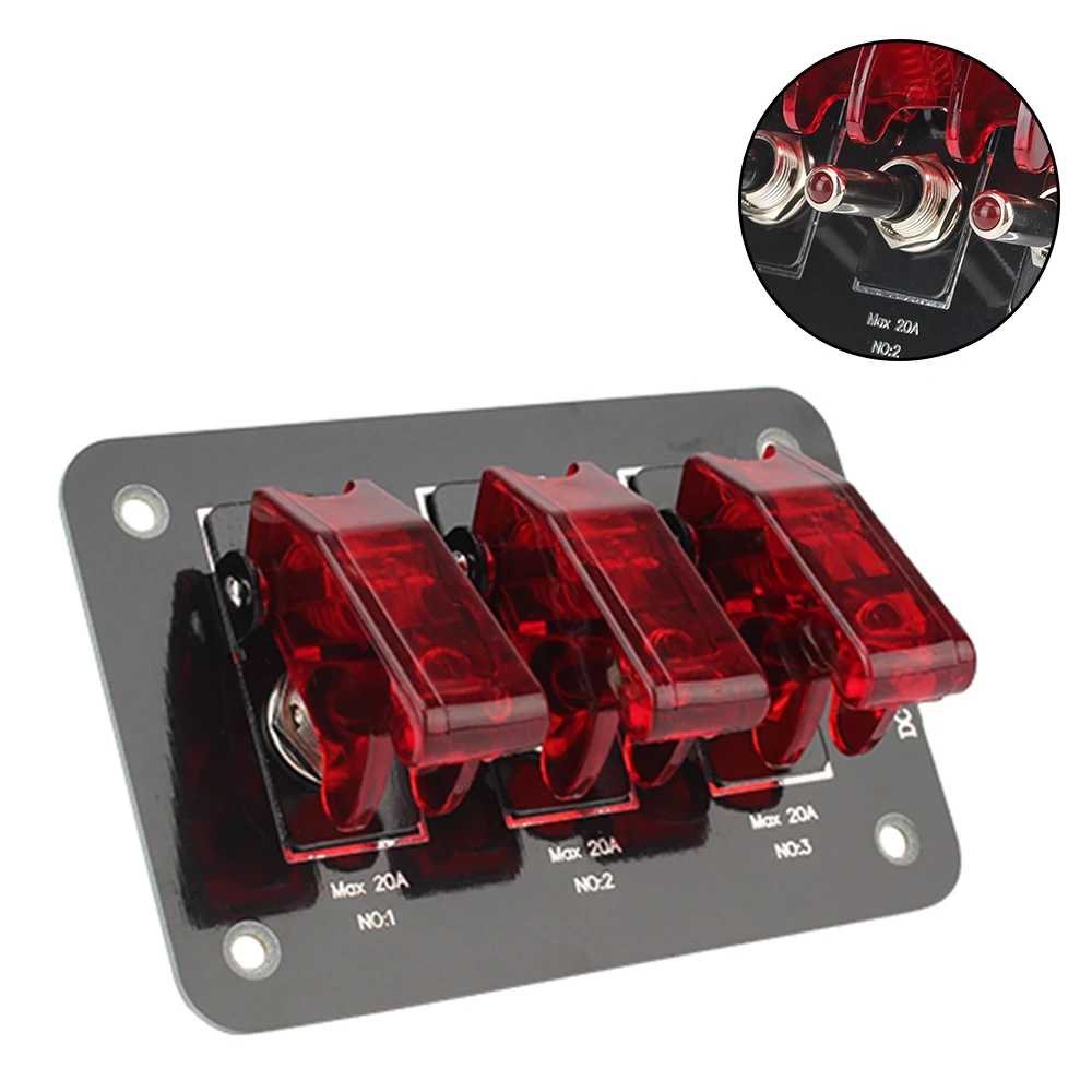 12-24V Car Switch Panel WIth Fuse Ignition Switch Panel Toggle Switch Panel DC Red Waterproof Cover 20A For Car Truck Caravan