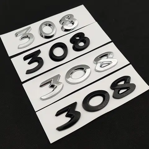 3d ABS Chrome Black Logo 308 Emblem Letters Car Trunk Badge For 308 SW T9 CC Adhesive Number Sticker Accessories