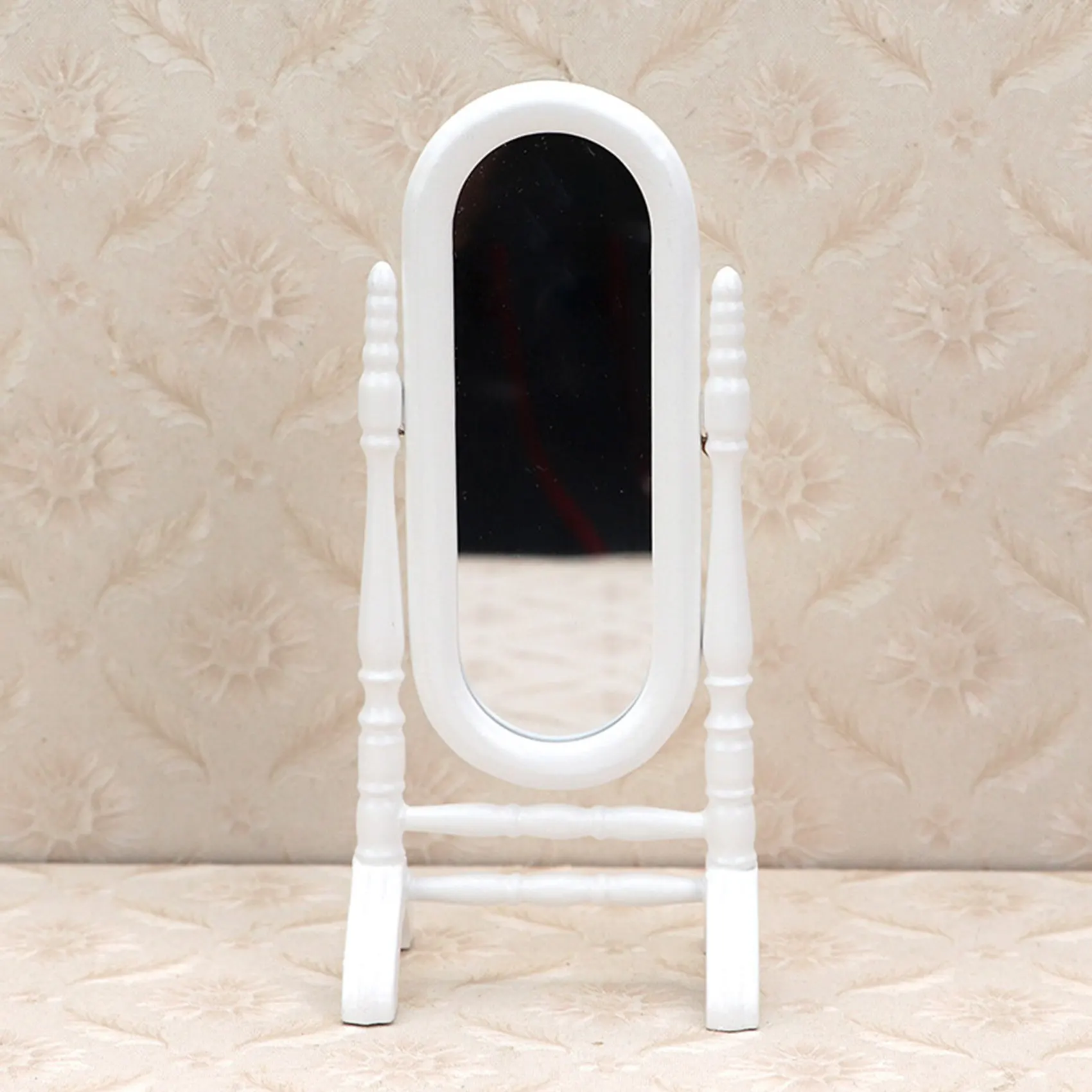 1/12 Scale Doll House Miniature Fitting Mirror Miniature Wooden Floor Mirror Reversible Mirror Decoration Dollhouse