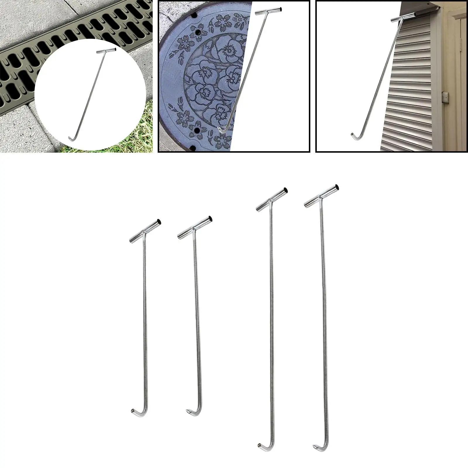Manhole Hook Tool Lifting and Pulling Tool Heavy Duty Steel Door Lifting Hook Lifter and Puller for Drains Sewer Lids