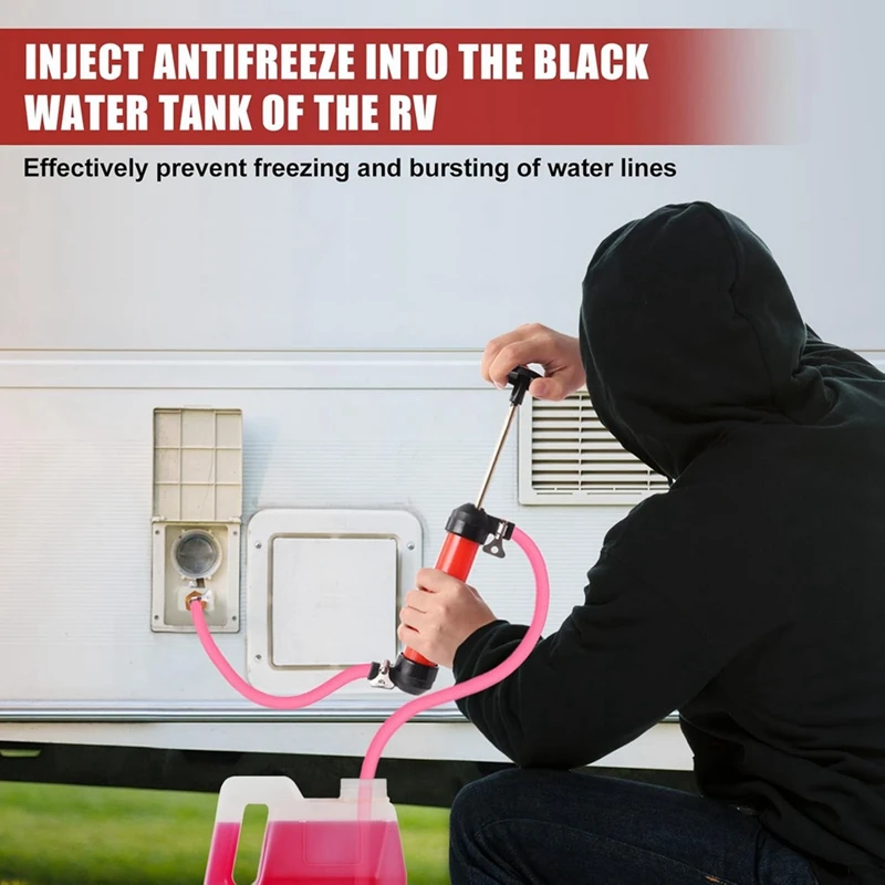 

RV Antifreeze Siphon Hand Pump Kit, Liquid Transfer Pump with Two 1 Metre Clear PVC Hoses for Petrol, Oil and Fluids-A21R