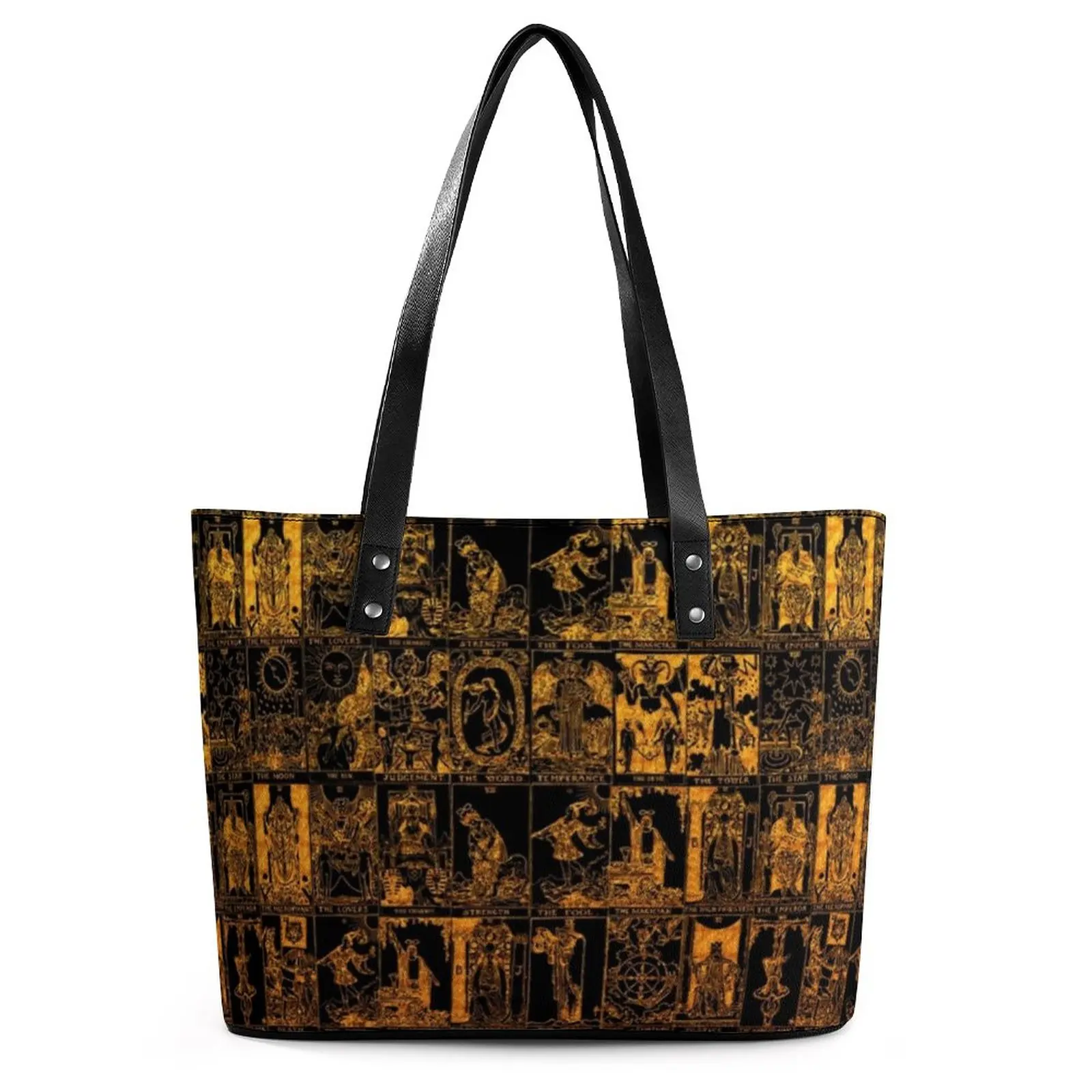 

Gold And Black Tarot Print Handbags Major Arcana Belt Tote Bag Streetwear Shoulder Bag Women Outdoor Graphic Design Shopper Bags