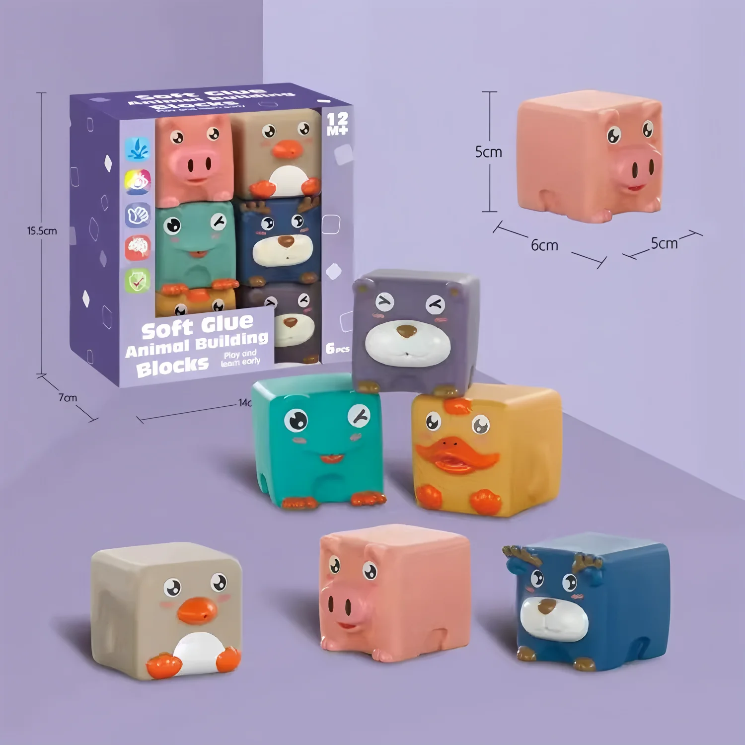 Non-Toxic Baby Building Blocks 6PCS Soft Stacking Toys Infants, Bath & Land Play Early Educational Sensory Toys gift box
