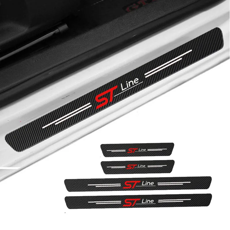 

4Pcs STLINE Car Door Sill Protection Sticker For Ford Fiesta Mondeo Fusion Escape Edge Ecosport Focus Ranger Ghia MK2 MK3 KUGA